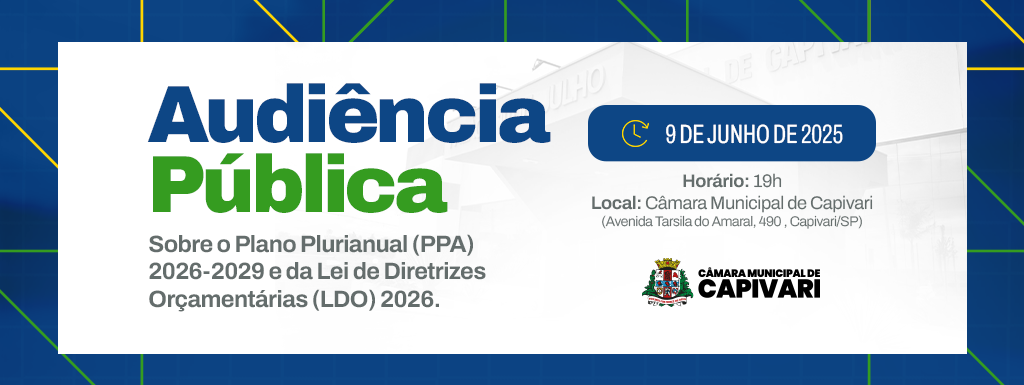Câmara de Capivari convoca população para audiência pública sobre PPA e LDO 2026