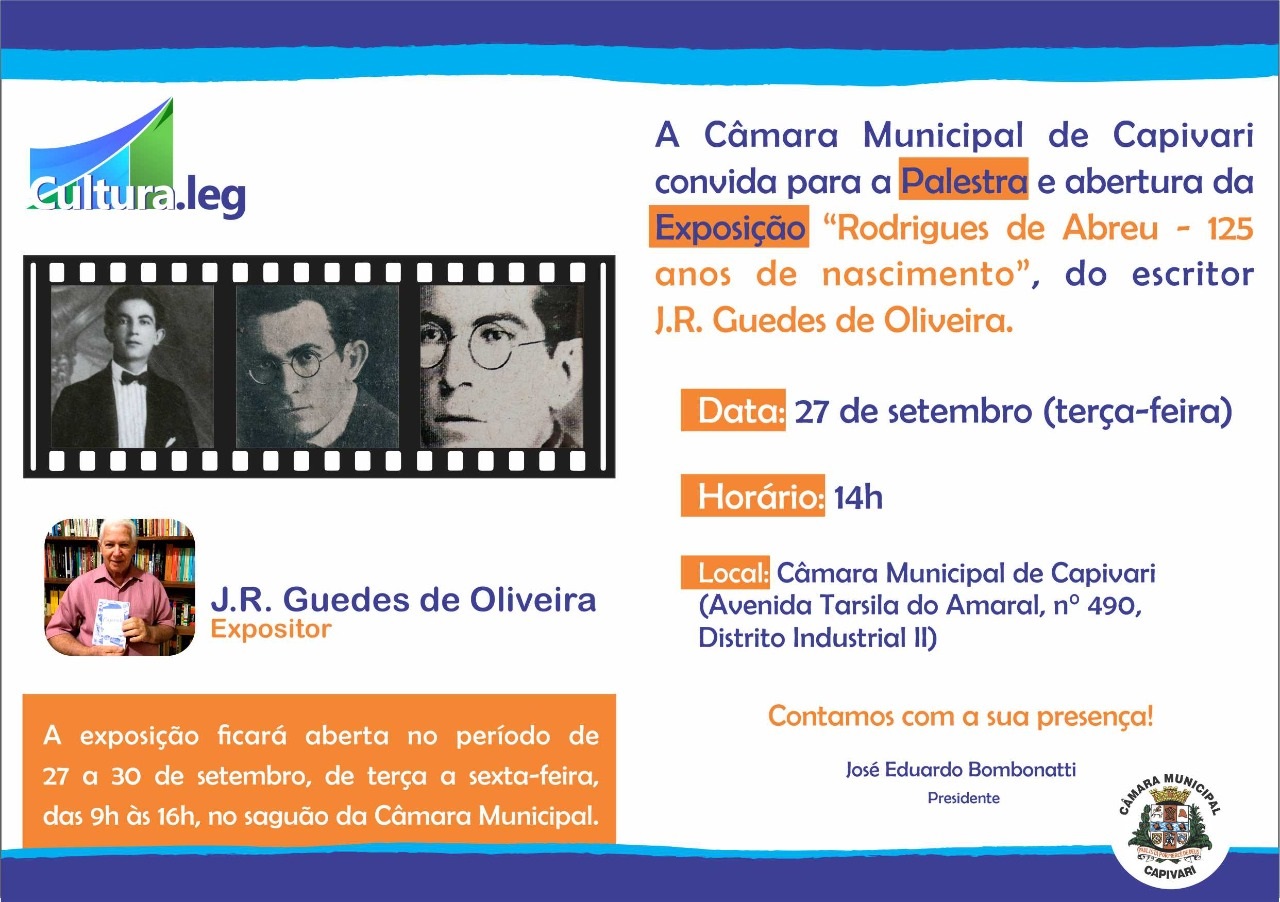 Rodrigues de Abreu: Câmara de Capivari e J. R. Guedes promovem palestra e exposição sobre o poeta