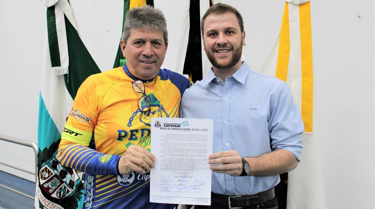 Vereador Thiago Braggion homenageia Adelchi Pasqualini pelo Dia Nacional do Ciclista