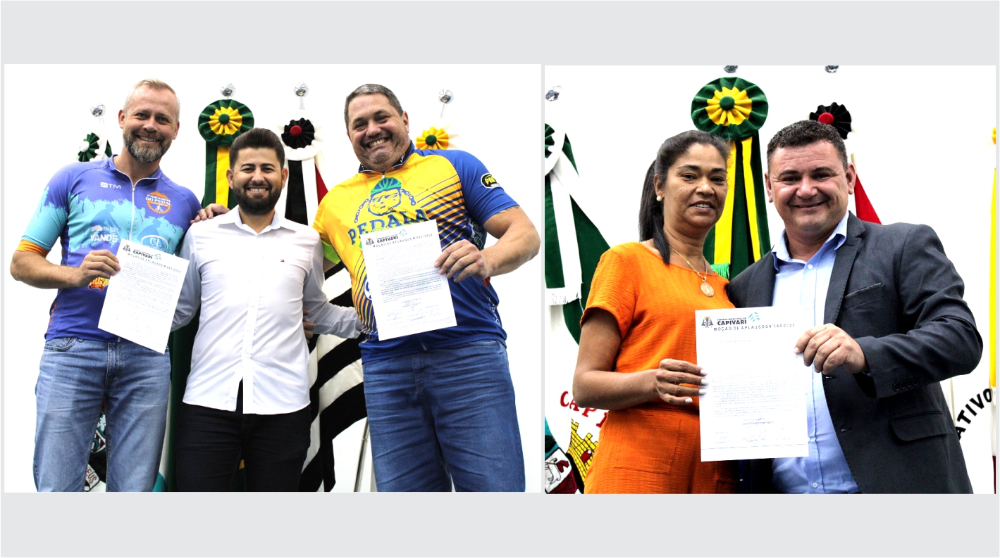 Grupos Pedalas Bikers e Parceiros Pedal e enfermeira Vanda recebem Moções de Aplausos na Câmara de Capivari